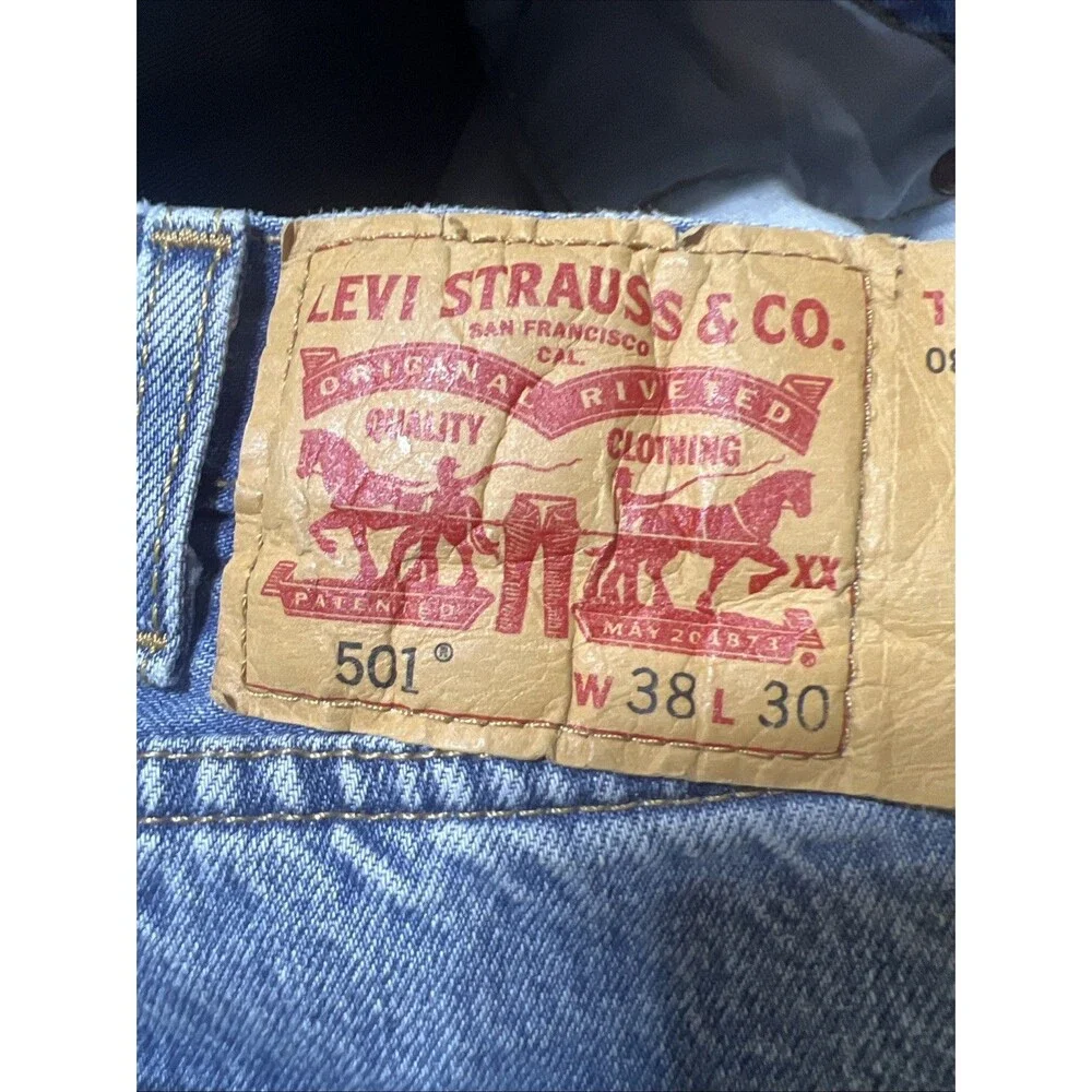 Levi's Denim Jeans Mens 38x30 Blue 501 Original Fit Straight Leg Button Fly